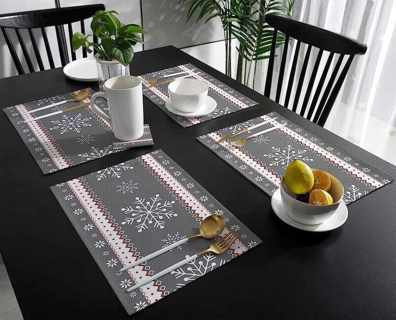 DARSHANAM WORLD Polyester Designer Table Runner, Place Mat Kitchen Dining Table Mats, Washable & Centre Table Place Mat, Runner for Dining Table Food Mats (Grey Star Runner 72 with 6 Place mat) - Image 2