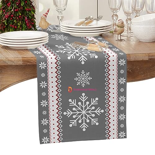 DARSHANAM WORLD Polyester Designer Table Runner, Place Mat Kitchen Dining Table Mats, Washable & Centre Table Place Mat, Runner for Dining Table Food Mats (Grey Star Runner 72 with 6 Place mat) - Image 3