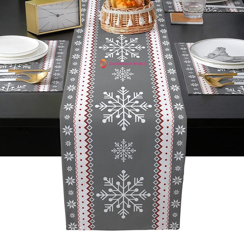 DARSHANAM WORLD Polyester Designer Table Runner, Place Mat Kitchen Dining Table Mats, Washable & Centre Table Place Mat, Runner for Dining Table Food Mats (Grey Star Runner 72 with 6 Place mat) - Image 5
