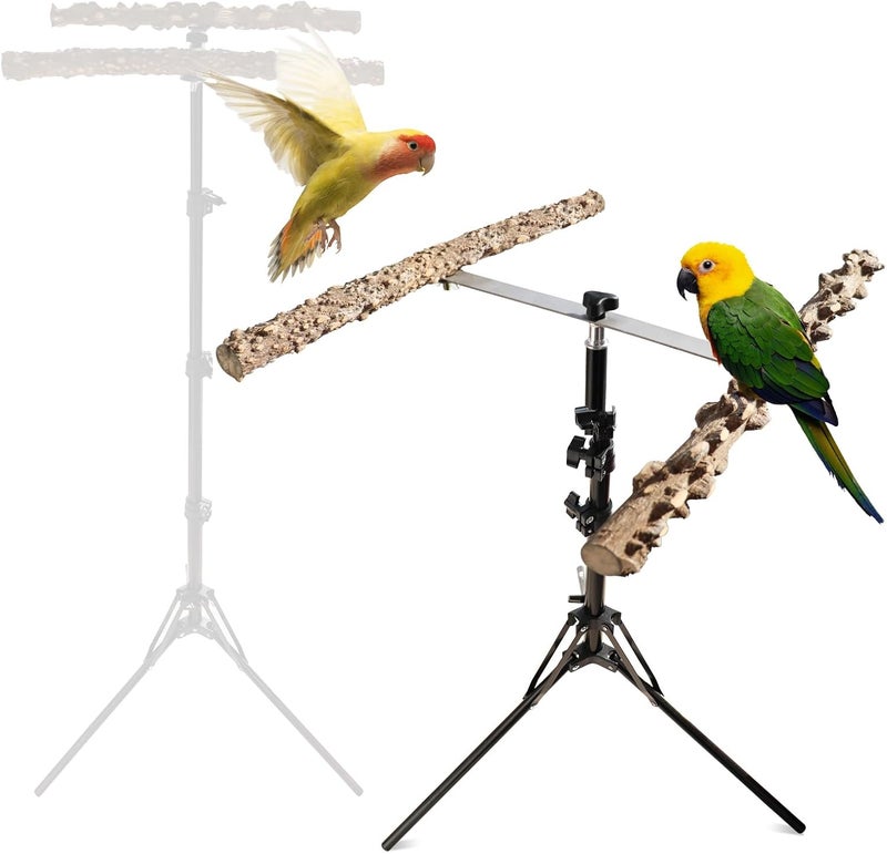 Oooct 16-63 Inch Height Adjustable Bird Perch Stand, Natural Pepper Wood Parrot Perch Toy, Bird Training Perch Stand, Indoor and Outdoor Bird Stands for Small to Medium Bird - Image 1