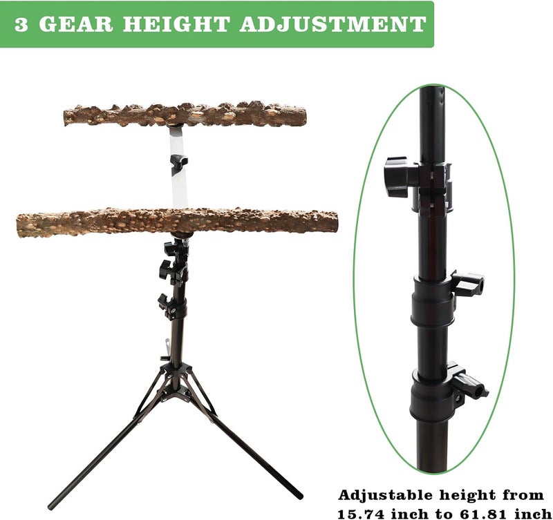 Oooct 16-63 Inch Height Adjustable Bird Perch Stand, Natural Pepper Wood Parrot Perch Toy, Bird Training Perch Stand, Indoor and Outdoor Bird Stands for Small to Medium Bird - Image 3