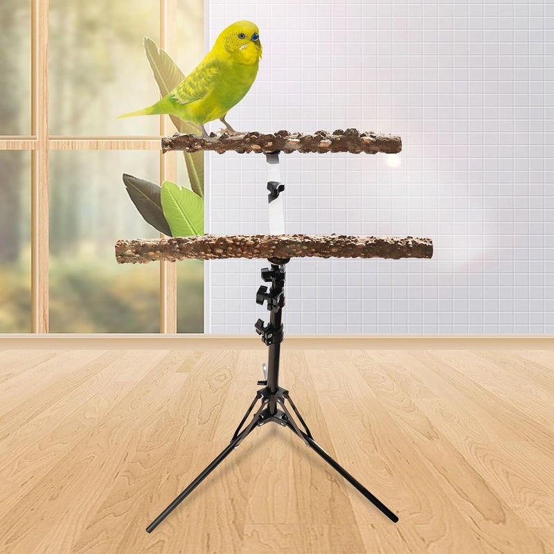 Oooct 16-63 Inch Height Adjustable Bird Perch Stand, Natural Pepper Wood Parrot Perch Toy, Bird Training Perch Stand, Indoor and Outdoor Bird Stands for Small to Medium Bird - Image 2