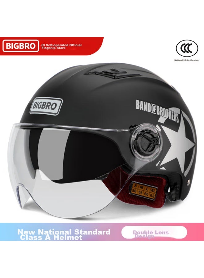 Bigbro X333 Matte Black, New National Standard 3c Dual-lens Electric Motorcycle Safety Helmet, Riding Helmet For Men And Women, Sun Protection, Electric Scooter Summer Half Helmet - Image 1