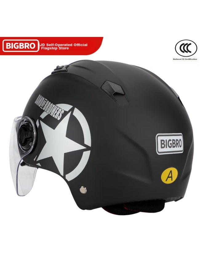 Bigbro X333 Matte Black, New National Standard 3c Dual-lens Electric Motorcycle Safety Helmet, Riding Helmet For Men And Women, Sun Protection, Electric Scooter Summer Half Helmet - Image 3