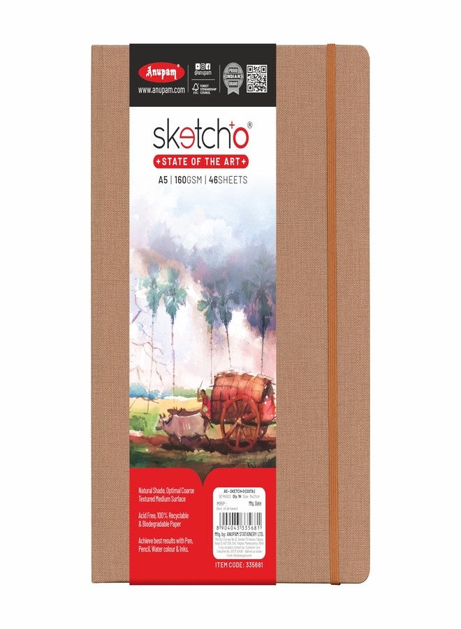 Anupam Sketcho Sota Drawing Book A5-100% Recycled Hardbound Cove Book - Portrait Opening - 160 GSM Acid Free 46 Sheets / 92 Pages - Multicolour - Image 1