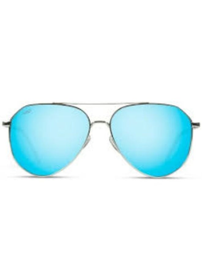 Aviator Sunglasses with Blue Mirrored Lenses and Silver-Tone Frame