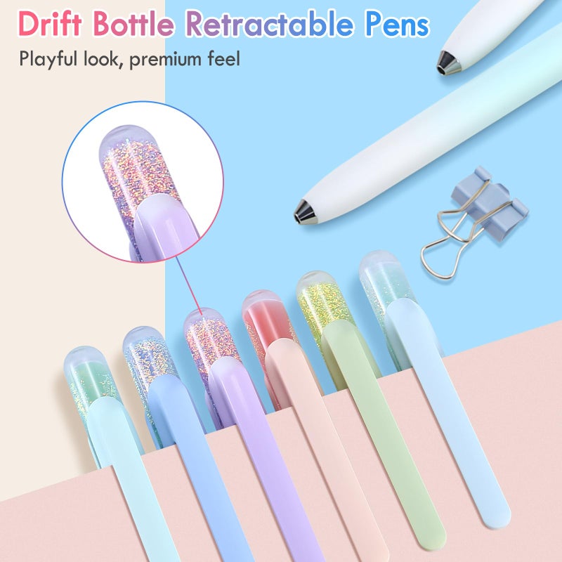 FIOVER Gel Pens, 6 Pack 0.5mm Drift Bottle Retractable Fine Point Smooth Writing Black Ink Pens, Quick Dry No Smear, Aesthetics Cute Office School Supplies Gifts for Women (6PCS Black Ink) - Image 2