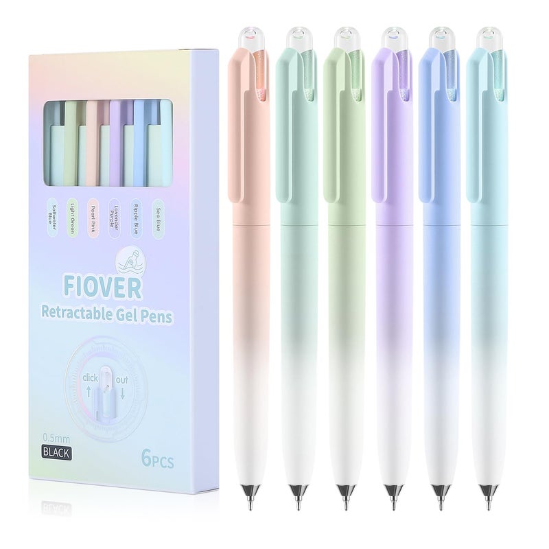FIOVER Gel Pens, 6 Pack 0.5mm Drift Bottle Retractable Fine Point Smooth Writing Black Ink Pens, Quick Dry No Smear, Aesthetics Cute Office School Supplies Gifts for Women (6PCS Black Ink) - Image 1