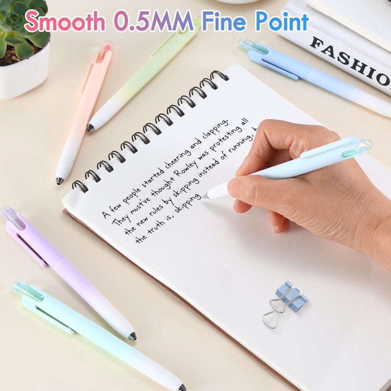 FIOVER Gel Pens, 6 Pack 0.5mm Drift Bottle Retractable Fine Point Smooth Writing Black Ink Pens, Quick Dry No Smear, Aesthetics Cute Office School Supplies Gifts for Women (6PCS Black Ink) - Image 4