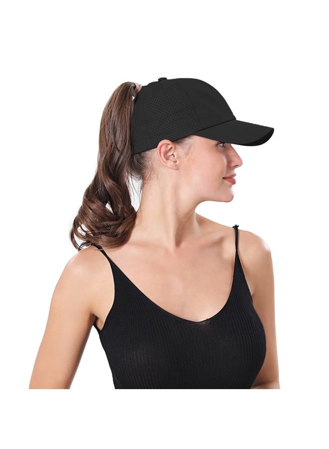 Ztl New Upgraded Womens Criss Cross Hat Ponytail Baseball Cap Adjustable High Messy Bun Ponycap Low Profile Dad Trucker Hat, 2 Pack (Black + White), One size - Image 4