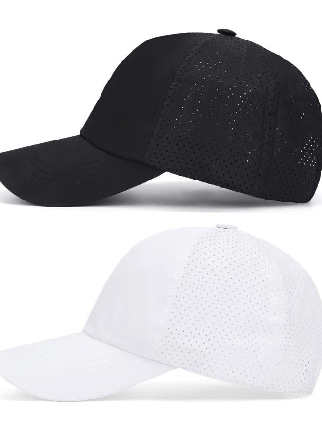 Ztl New Upgraded Womens Criss Cross Hat Ponytail Baseball Cap Adjustable High Messy Bun Ponycap Low Profile Dad Trucker Hat, 2 Pack (Black + White), One size - Image 3