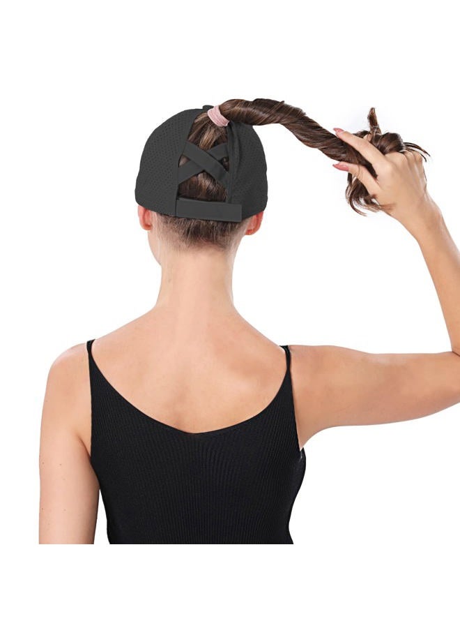 Ztl New Upgraded Womens Criss Cross Hat Ponytail Baseball Cap Adjustable High Messy Bun Ponycap Low Profile Dad Trucker Hat, 2 Pack (Black + White), One size - Image 5