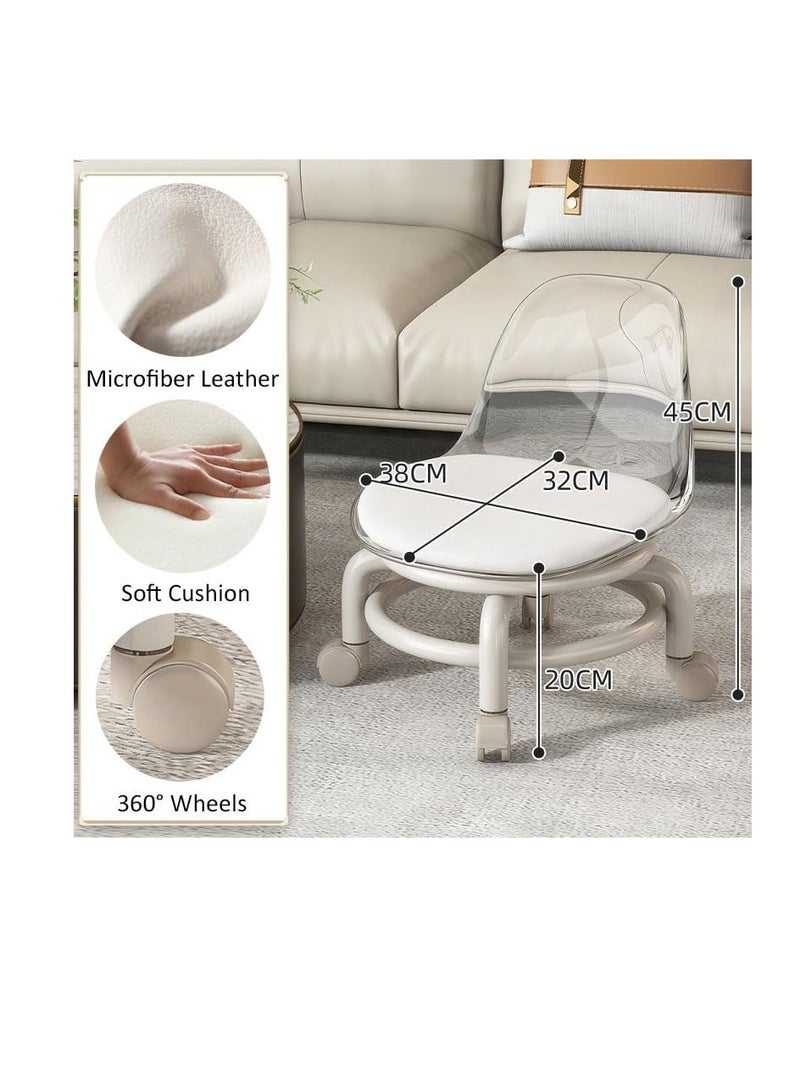 Generic Low Rolling Stool, PU Leather Stool Chair with Wheels Backrest, Removable Small Dining Chair for Kids Adults, Baby Eating Feeding Chair, Small Seat Chair with Soft Cushion for Home Office - Image 2