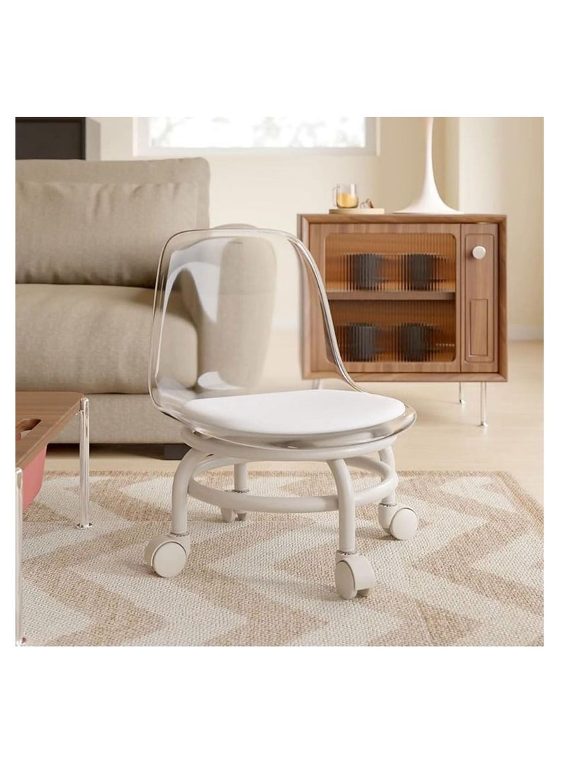 Generic Low Rolling Stool, PU Leather Stool Chair with Wheels Backrest, Removable Small Dining Chair for Kids Adults, Baby Eating Feeding Chair, Small Seat Chair with Soft Cushion for Home Office - Image 1