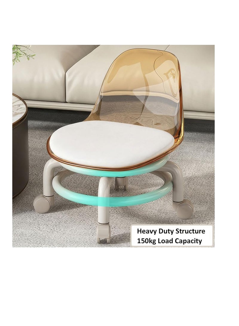 Generic Low Rolling Stool, PU Leather Stool Chair with Wheels Backrest, Removable Small Dining Chair for Kids Adults, Baby Eating Feeding Chair, Small Seat Chair with Soft Cushion for Home Office - Image 4