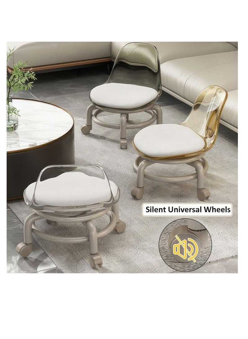 Generic Low Rolling Stool, PU Leather Stool Chair with Wheels Backrest, Removable Small Dining Chair for Kids Adults, Baby Eating Feeding Chair, Small Seat Chair with Soft Cushion for Home Office - Image 3