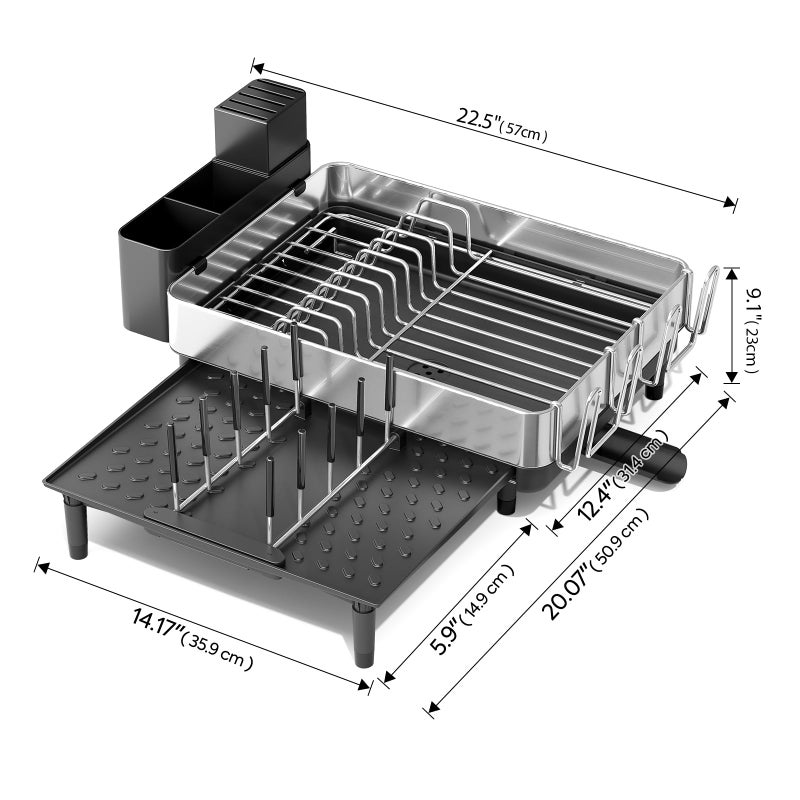 Urackify Dish Drying Rack for Kitchen Counter - Stainless Steel Dish Drainer with Drain Board, Removable Utensil Holder, Rust-Proof Plate, Non-Slip Feet, Large Capacity for 10 Plates 6 Bowls 4 Cups - Image 2