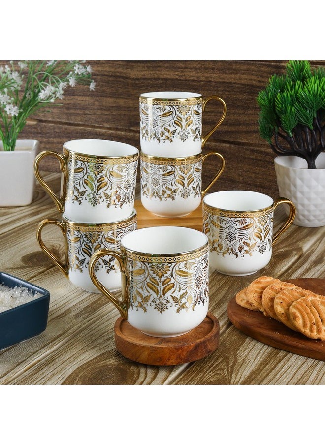 Femora Premium Ceramic Royal Leaves Coffee & Tea Cup Set of 6, 180 ML, Golden - pzsku/Z21BD87B90682318AF254Z/45/_/1740118737/def179b6-ee3a-45bb-908b-0e3fc06e639d