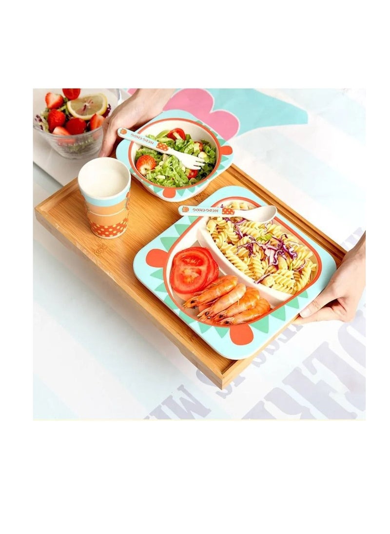 Generic High quality ecofriendly reusable bamboo fiber kids dinner plates set of 5  - Image 3