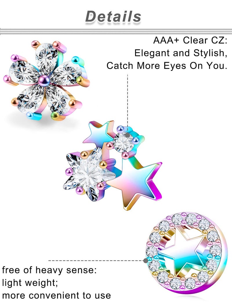 Ocptiy Dermal Piercing Jewelry Kit Dermal Tops Base 14G G23 Titanium Dermal Anchor Internally Threaded Flower Heart Dermal Replacement Piercing diamond Gem Top Ball Stud Jewelry for Women Men 6mm 8mm - Image 5