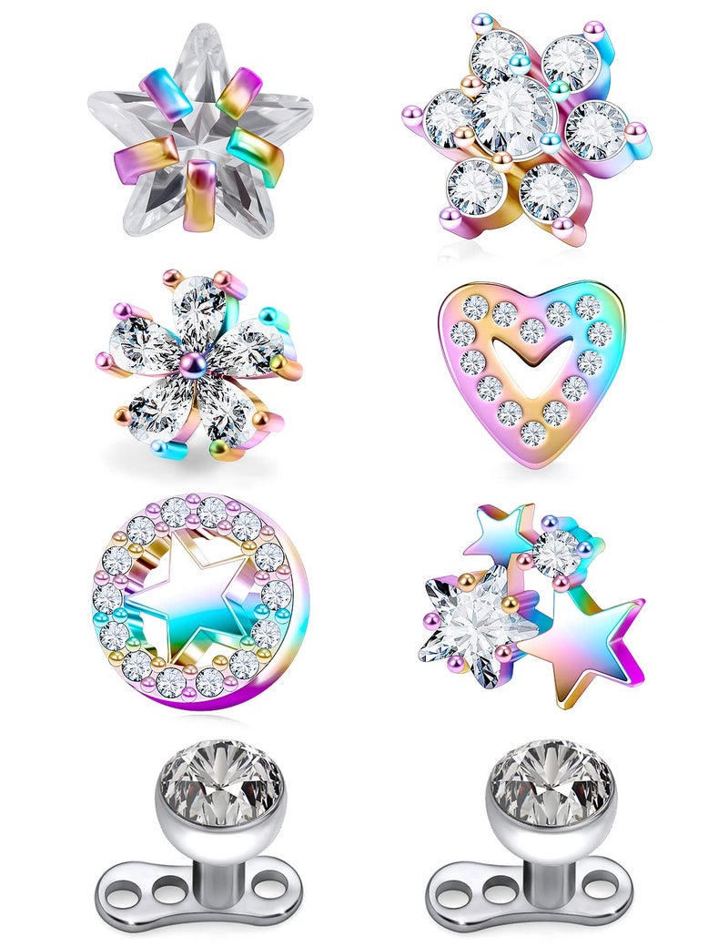 Ocptiy Dermal Piercing Jewelry Kit Dermal Tops Base 14G G23 Titanium Dermal Anchor Internally Threaded Flower Heart Dermal Replacement Piercing diamond Gem Top Ball Stud Jewelry for Women Men 6mm 8mm - Image 1