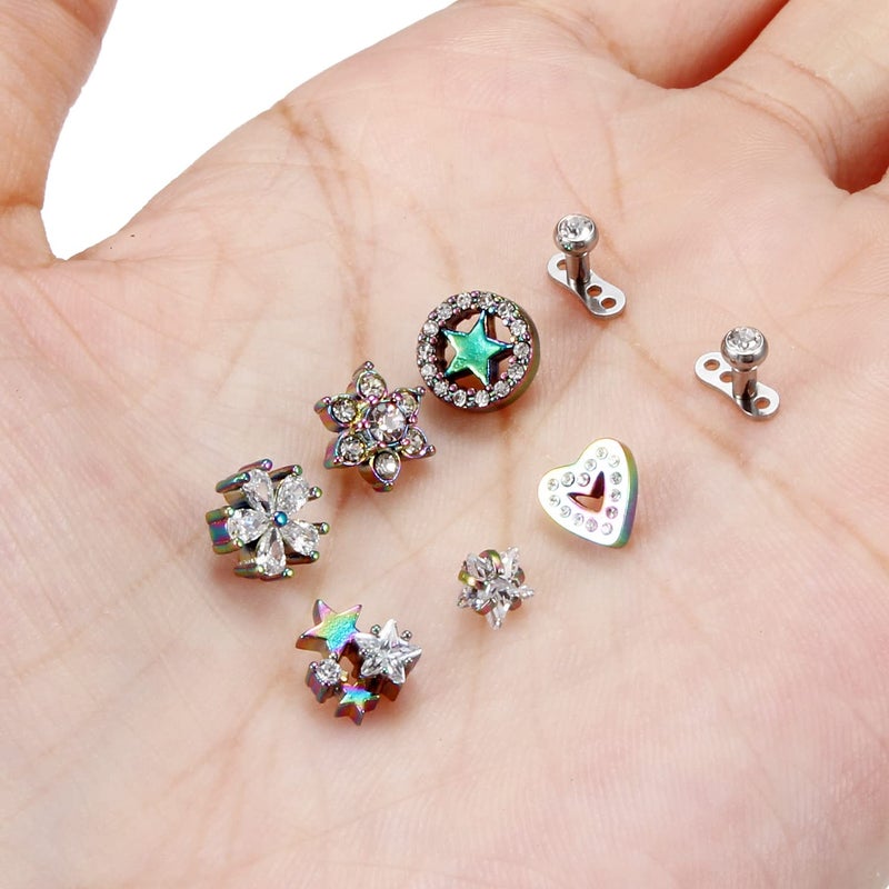 Ocptiy Dermal Piercing Jewelry Kit Dermal Tops Base 14G G23 Titanium Dermal Anchor Internally Threaded Flower Heart Dermal Replacement Piercing diamond Gem Top Ball Stud Jewelry for Women Men 6mm 8mm - Image 2