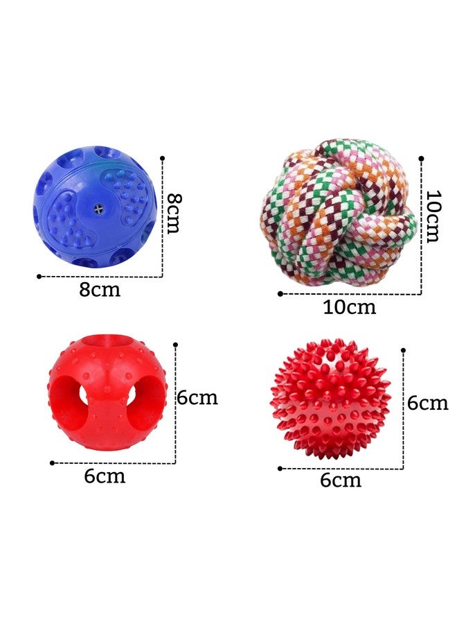 مجموعة كرات المضغ للتسنين، كرة قطنية، كرة صلبة تصدر صريرًا، كرة ذات مسامير وكرة مجوفة للكلاب الصغيرة والمتوسطة الحجم (عبوة 4 في 1) - Image 2