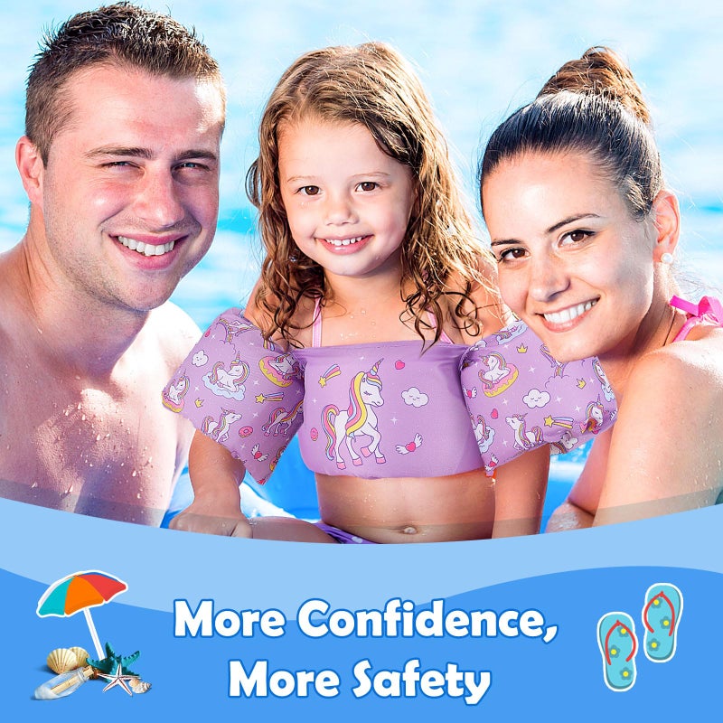 MoKo Swim Arm Band for Kids 20-30-40-50lbs, Clearance Toddler Swim Vest Cute Cartoon Swimming Wings Pool Floats Sleeve Children Water Sports Learning Swim Training Equipment, Purple & Unicorn - Image 2