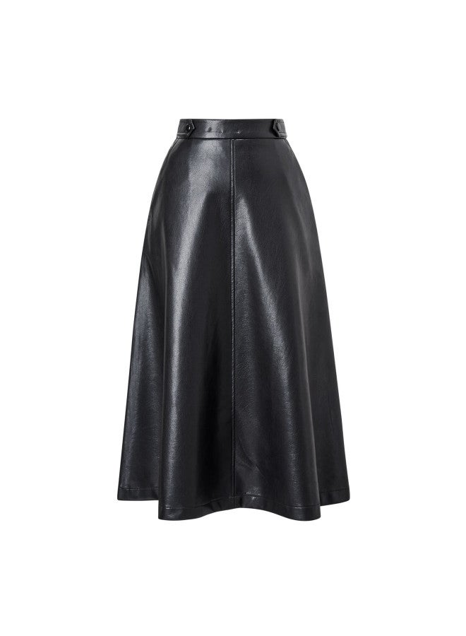 Yanyee Women's Long A-line Skirt Autumn Winter High-end Fashion Large Hem Pu Long Skirt Brown L - Image 4