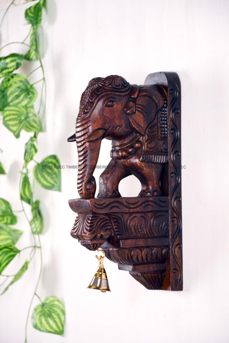 Timberdec Wooden Wall Bracket Elephant Pair 30 cm, Brown Polish Finish, Handmade Wood Carving, Wall Hanging, Handmade Wood Carving, Wall Hanging [pack of one piece] - Image 4