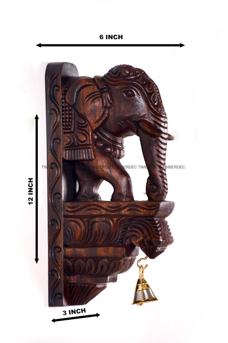 Timberdec Wooden Wall Bracket Elephant Pair 30 cm, Brown Polish Finish, Handmade Wood Carving, Wall Hanging, Handmade Wood Carving, Wall Hanging [pack of one piece] - Image 2