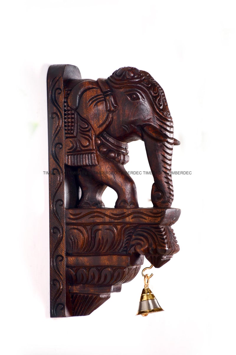 Timberdec Wooden Wall Bracket Elephant Pair 30 cm, Brown Polish Finish, Handmade Wood Carving, Wall Hanging, Handmade Wood Carving, Wall Hanging [pack of one piece] - Image 3