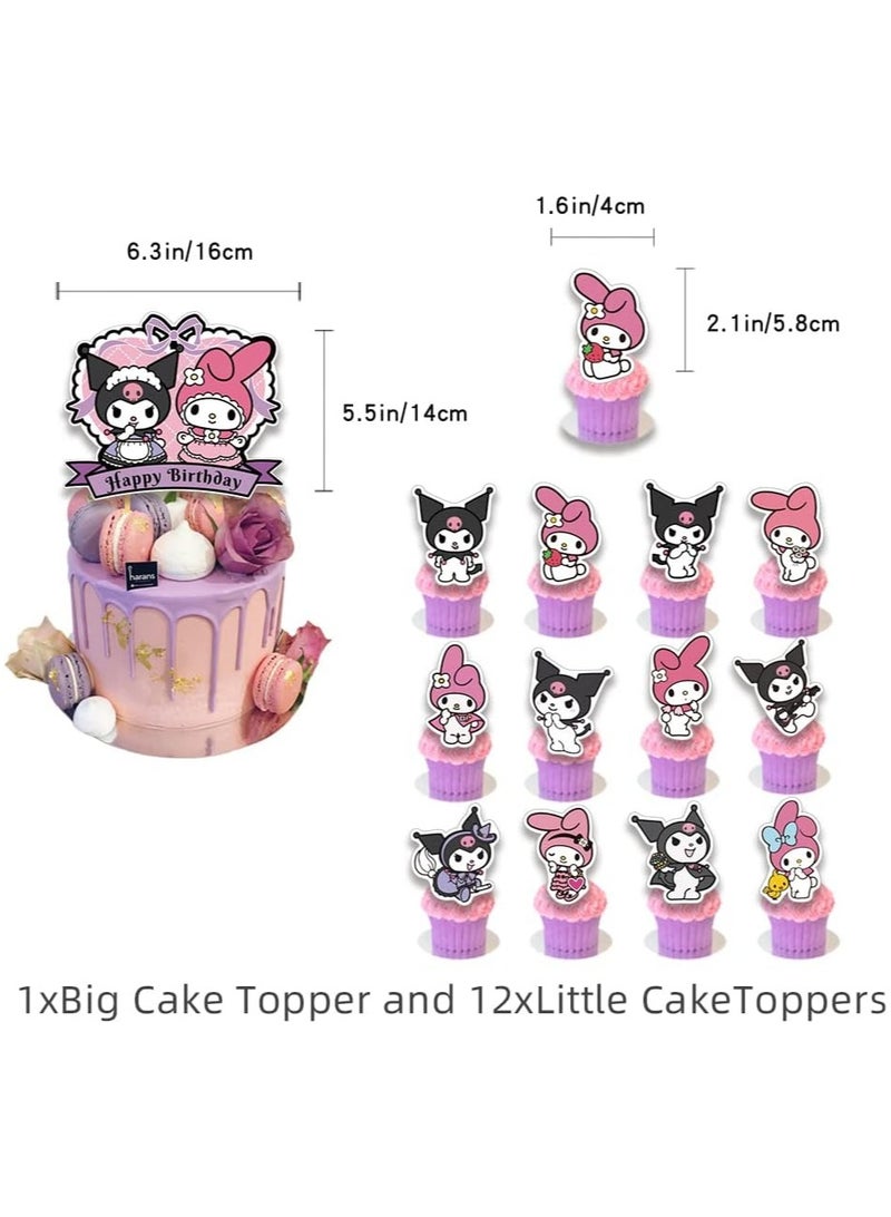 kuromi friend birthday decoration party supplies cute party gifts include happy birthday banners, cake decorations, balloons, cupcake decorations, cardboard box decorations for girls and teenagers  - Image 3