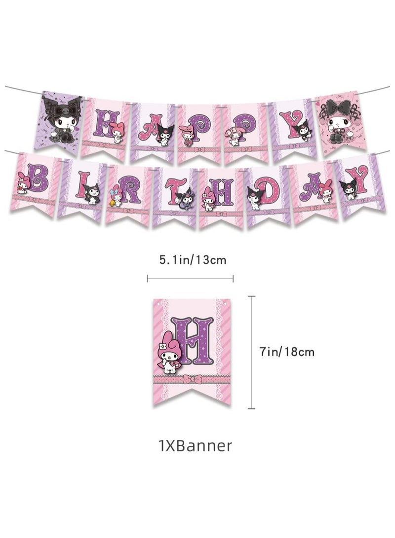 kuromi friend birthday decoration party supplies cute party gifts include happy birthday banners, cake decorations, balloons, cupcake decorations, cardboard box decorations for girls and teenagers  - Image 2