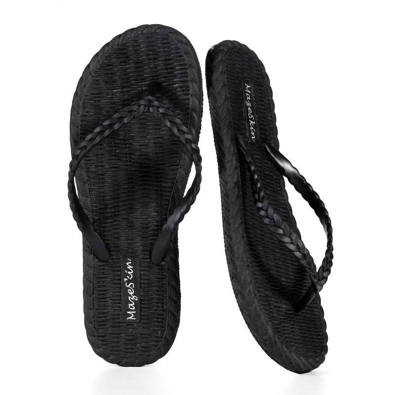 mazeskin Beach Soft Flip Flops for Women Shower Bath Quick Drying House Slippers Shoes Non-Slip Rubber Thong Sandals,Black US8 - Image 1