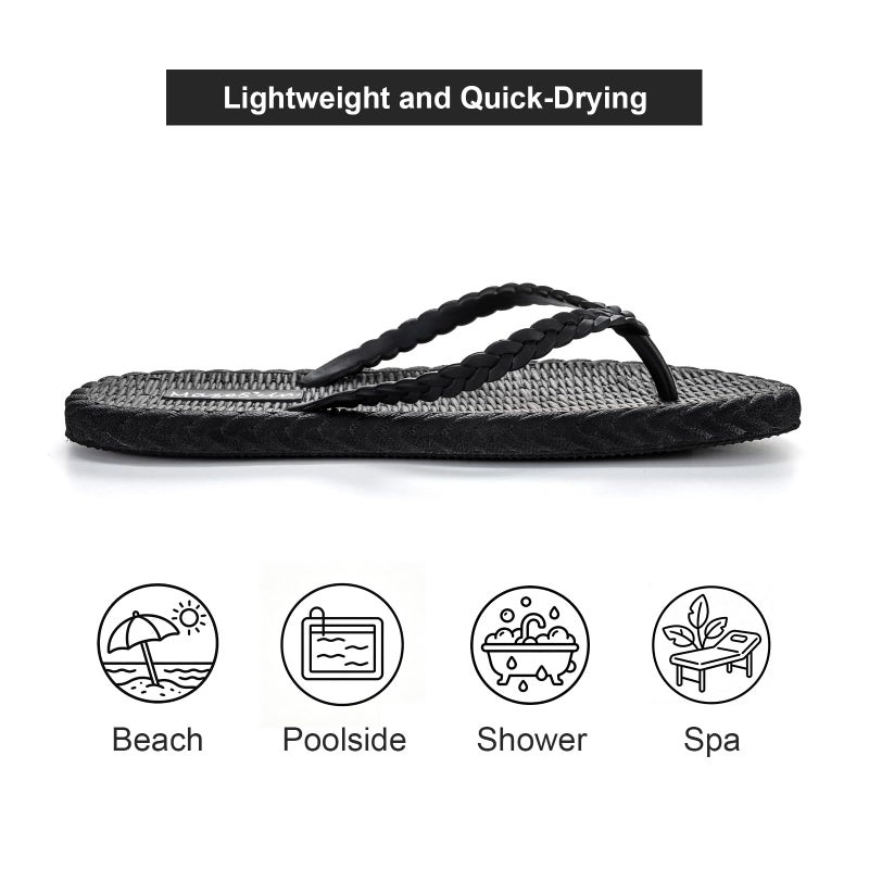 mazeskin Beach Soft Flip Flops for Women Shower Bath Quick Drying House Slippers Shoes Non-Slip Rubber Thong Sandals,Black US8 - Image 4