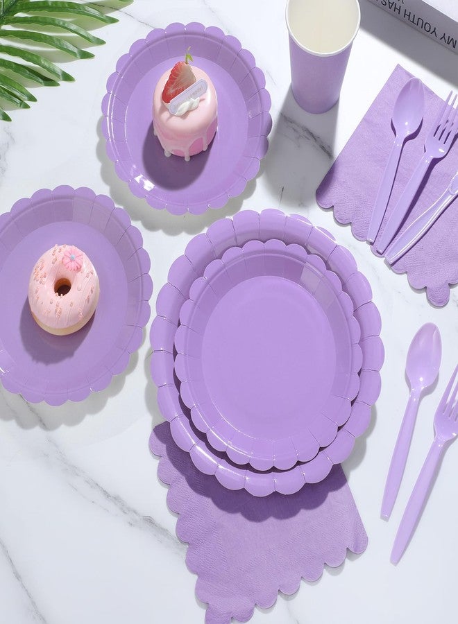 Xiangqu 350 Pcs Lavender Paper Plates and Napkins, 50 Guest Light Purple Party Supplies Include Light Purple Scalloped Plates Napkins Cups Plastic Spoon Fork Knive for Baby Shower, Wedding, Birthday - Image 5