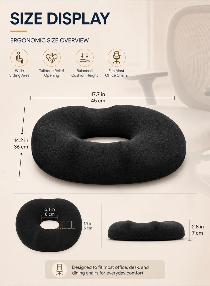Memory Foam Seat Cushion, Donut Pillow Pain Relief for Prostate, Pregnancy, Coccyx Pain, Surgery, Sciatica, Car Home Office Seat Cushions Black - Image 2
