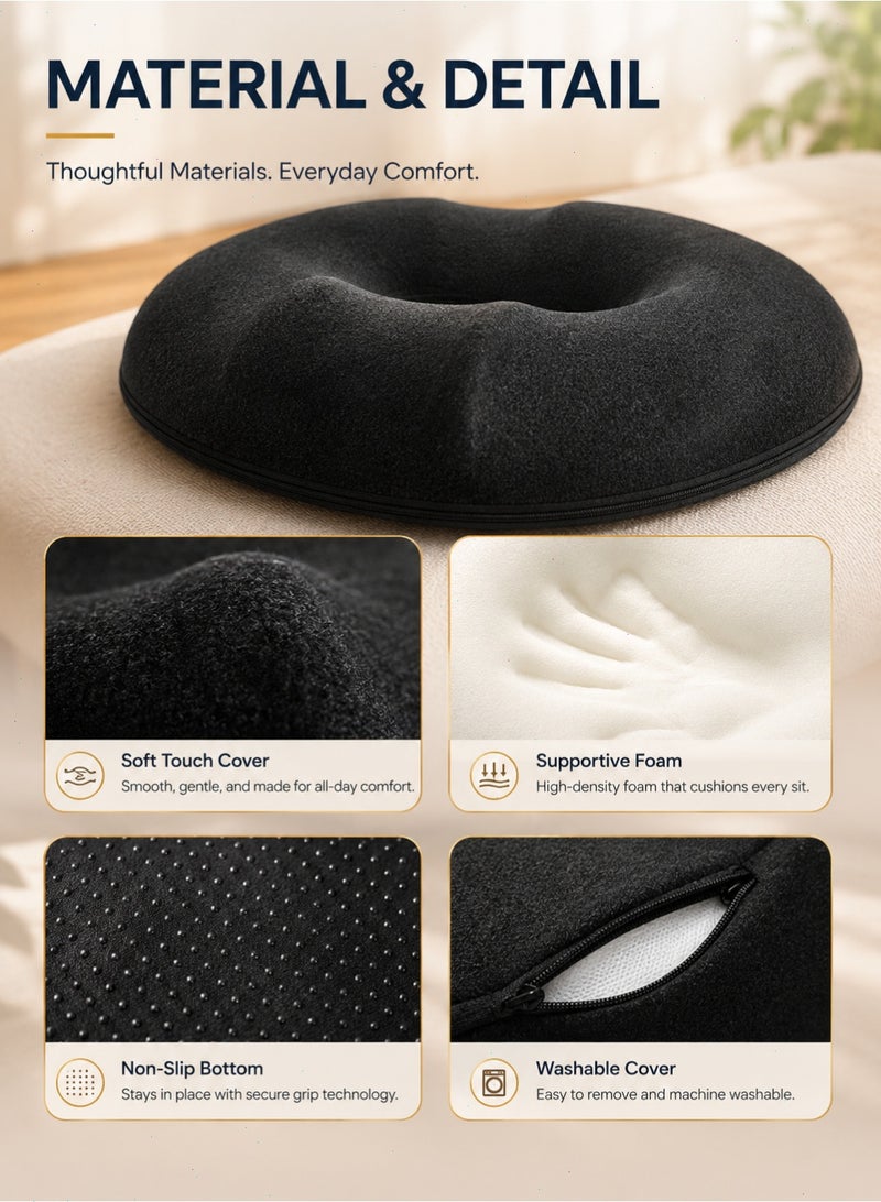 Memory Foam Seat Cushion, Donut Pillow Pain Relief for Prostate, Pregnancy, Coccyx Pain, Surgery, Sciatica, Car Home Office Seat Cushions Black - Image 4