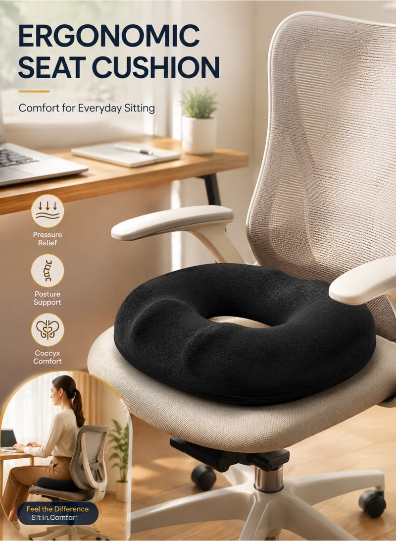 Memory Foam Seat Cushion, Donut Pillow Pain Relief for Prostate, Pregnancy, Coccyx Pain, Surgery, Sciatica, Car Home Office Seat Cushions Black - Image 1