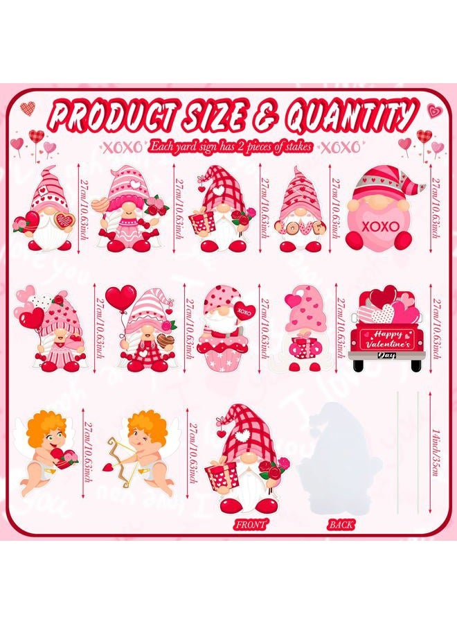 Glenmal 12 Pcs Valentine's Day Yard Signs with Stakes Valentine Gnomes Lawn Decorations Outdoor Love Gnomes Swedish Tomte Elf Corrugated Yard Signs Decor for Wedding Anniversary Party - Image 2