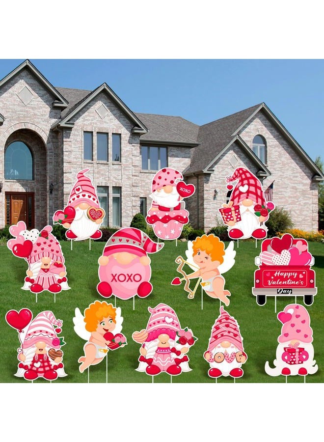 Glenmal 12 Pcs Valentine's Day Yard Signs with Stakes Valentine Gnomes Lawn Decorations Outdoor Love Gnomes Swedish Tomte Elf Corrugated Yard Signs Decor for Wedding Anniversary Party - Image 4