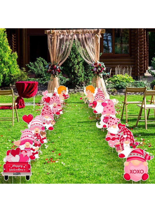 Glenmal 12 Pcs Valentine's Day Yard Signs with Stakes Valentine Gnomes Lawn Decorations Outdoor Love Gnomes Swedish Tomte Elf Corrugated Yard Signs Decor for Wedding Anniversary Party - Image 3