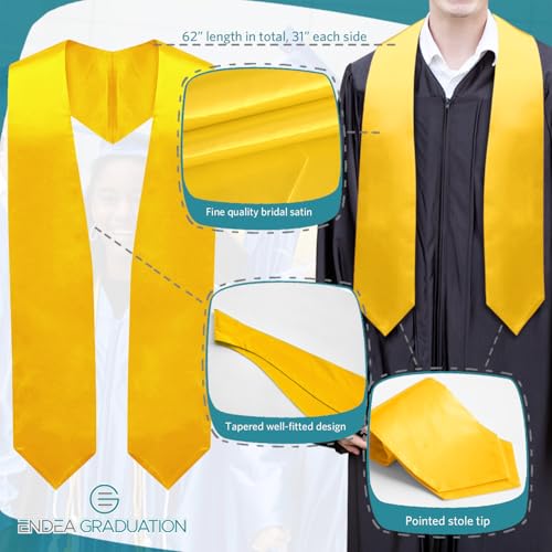 Endea Graduation Endea Gold Graduation Stole - Plain Color, Unisex, 62" Graduation Sash (Gold) - Image 3
