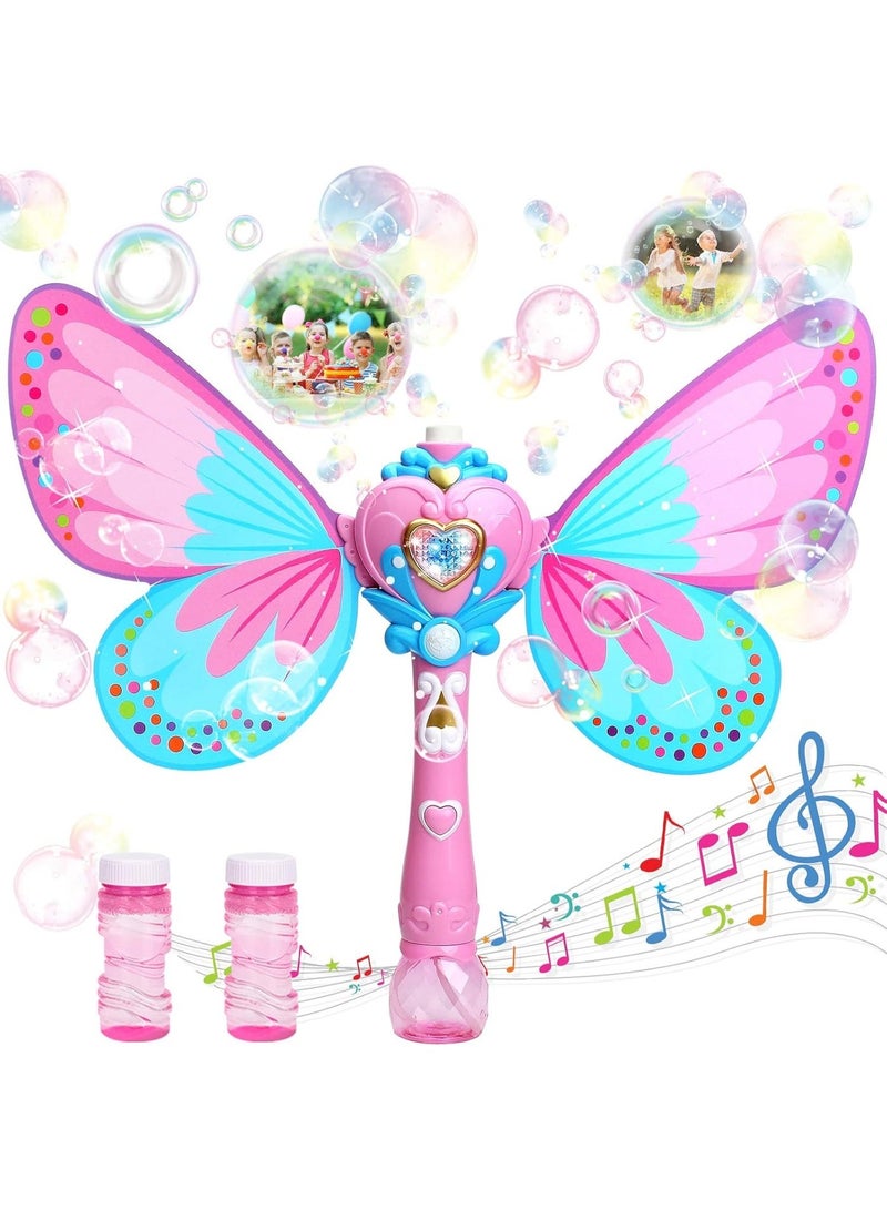 REZZOSS Butterfly Magic Wand Bubble Blower for Girls – Automatic Musical Magic Fairy Machine with Flashing Lights | Leak-Proof Handheld Bubble Maker with Detachable Wings & 2 Solution Bottles | Summer Outdoor Party Favor & Birthday Gift - Image 1