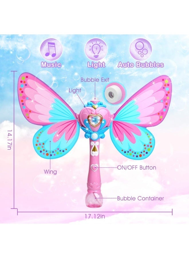 REZZOSS Butterfly Magic Wand Bubble Blower for Girls – Automatic Musical Magic Fairy Machine with Flashing Lights | Leak-Proof Handheld Bubble Maker with Detachable Wings & 2 Solution Bottles | Summer Outdoor Party Favor & Birthday Gift - Image 2