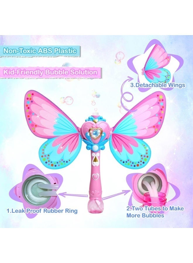 REZZOSS Butterfly Magic Wand Bubble Blower for Girls – Automatic Musical Magic Fairy Machine with Flashing Lights | Leak-Proof Handheld Bubble Maker with Detachable Wings & 2 Solution Bottles | Summer Outdoor Party Favor & Birthday Gift - Image 3