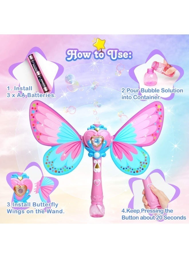 REZZOSS Butterfly Magic Wand Bubble Blower for Girls – Automatic Musical Magic Fairy Machine with Flashing Lights | Leak-Proof Handheld Bubble Maker with Detachable Wings & 2 Solution Bottles | Summer Outdoor Party Favor & Birthday Gift - Image 4