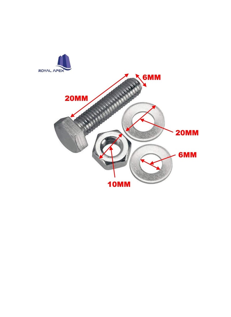 Generic 12 pcs Hex Head Screw Bolts Nuts & Washers Fully Thread GI Plain Finish Bolt Set. (6, 20MM)  - Image 3