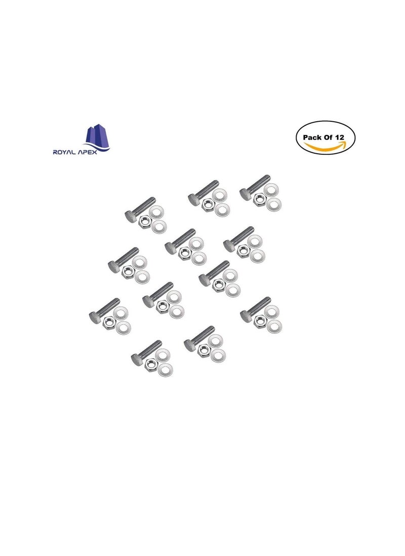 Generic 12 pcs Hex Head Screw Bolts Nuts & Washers Fully Thread GI Plain Finish Bolt Set. (6, 20MM)  - Image 2